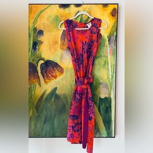 Escada Silk Floral Dress with Grosgrain Belt.